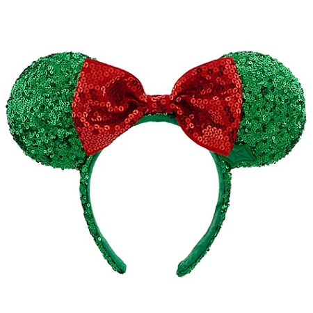 disney mickey ears holiday green red sequined ears 01