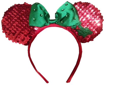 disney mickey ears holiday red green sequined ears 01